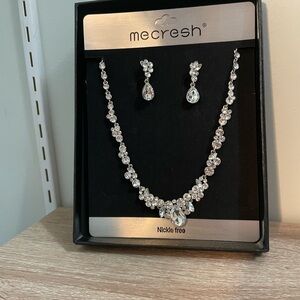 MecreSh Crystal Bridal Necklace & Earrings Set – Wedding – Nickel Free – NIB